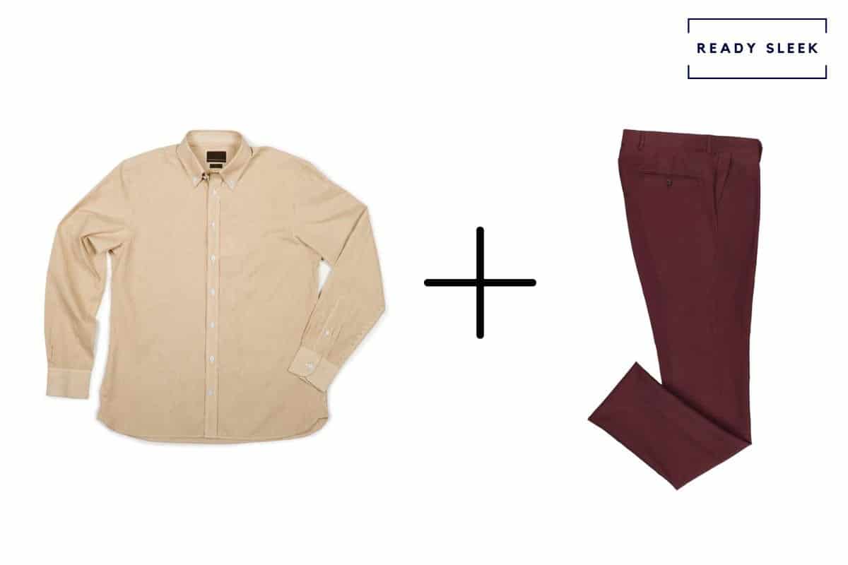 khaki shirt + maroon pants