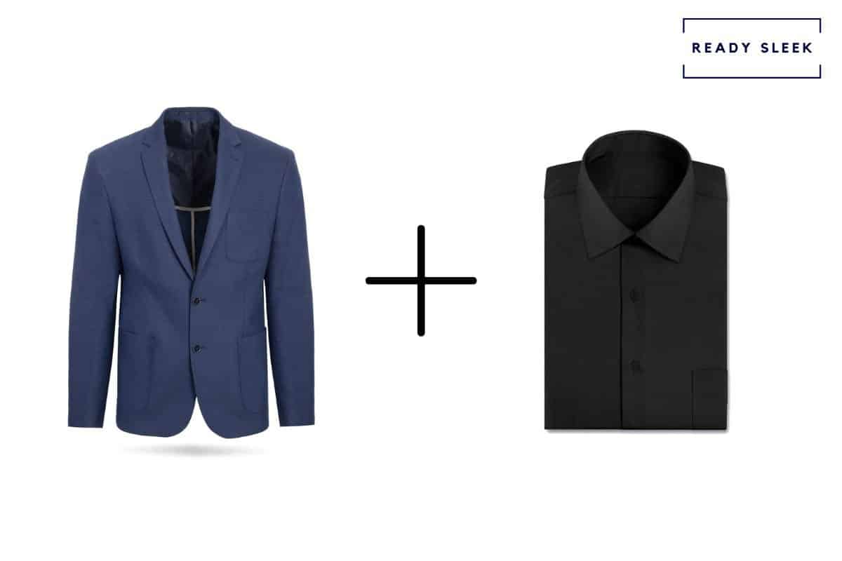 navy blue blazer + black shirt