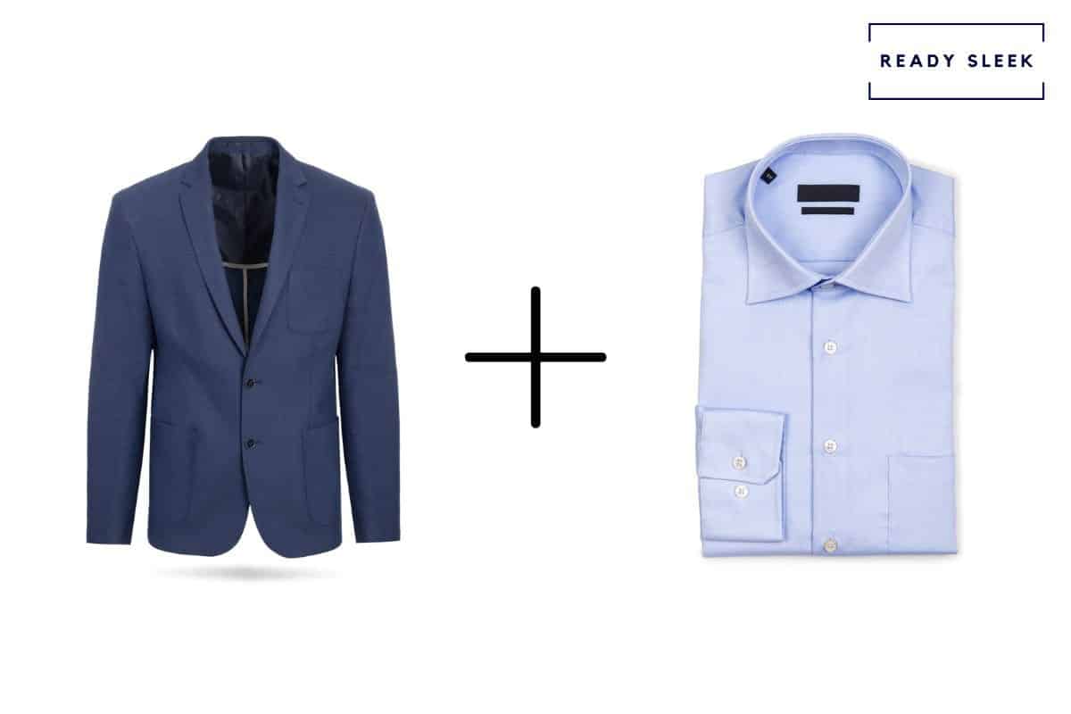 navy blue blazer + light blue shirt