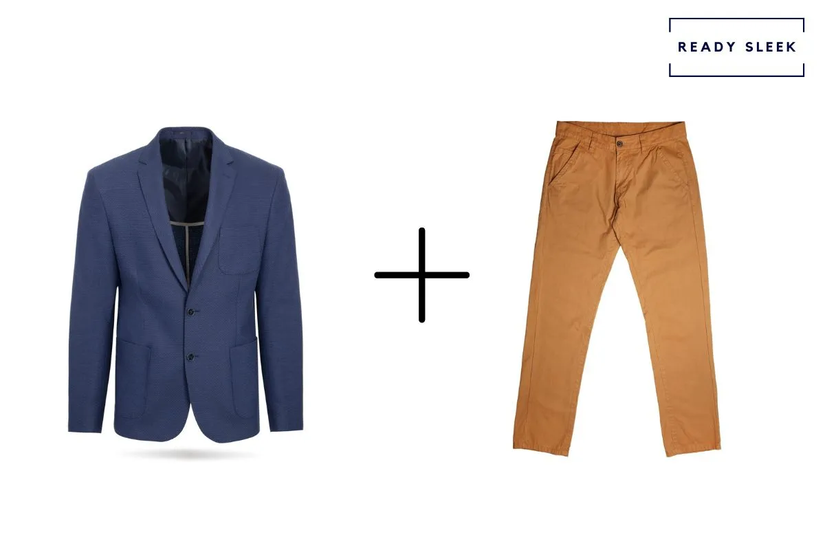 navy blue blazer + orange pants
