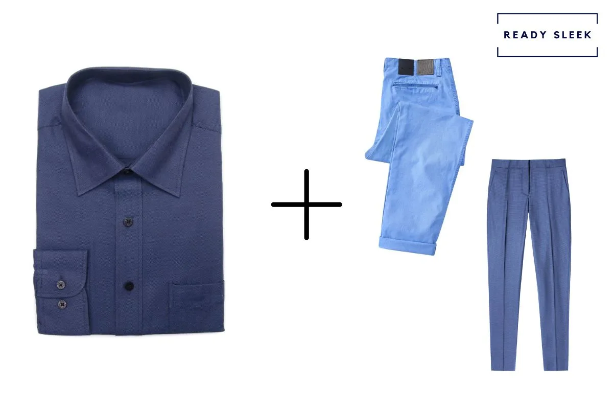 navy blue shirt + light blue pants + medium blue pants deposit photos
