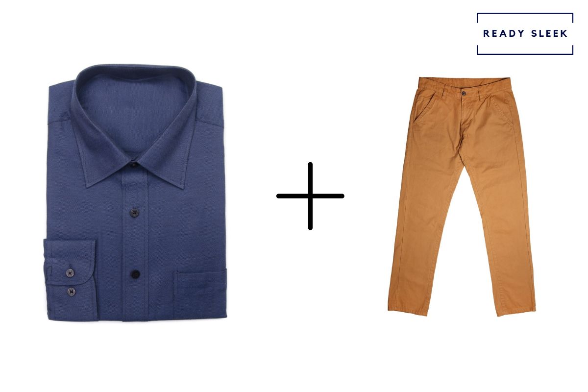 navy blue shirt with orange pants