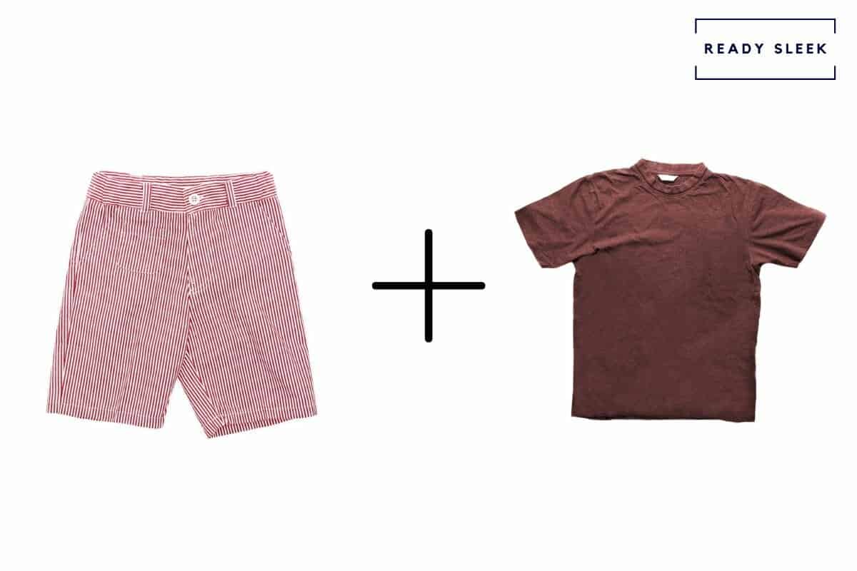 pink shorts + maroon t shirt