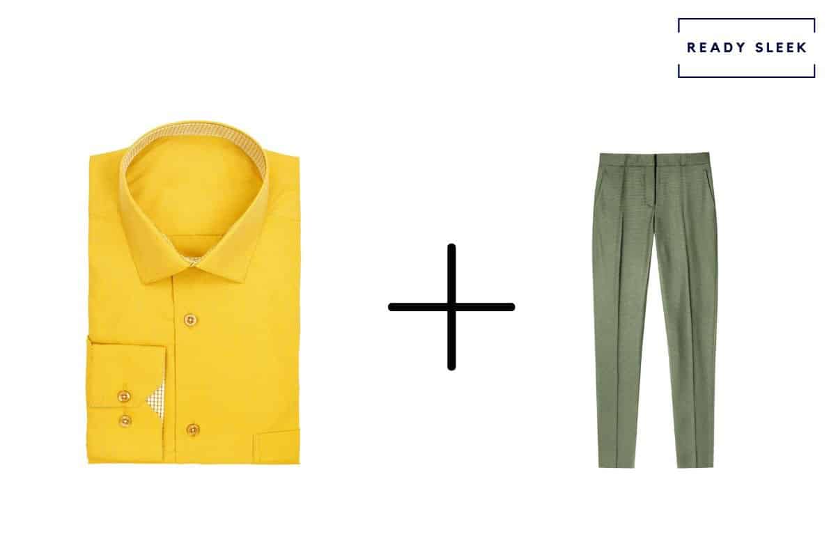 Yellow shirt + light green pants