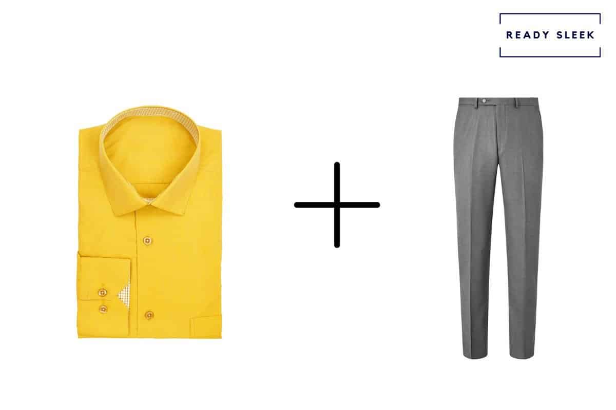 yellow shirt + slate grey pants