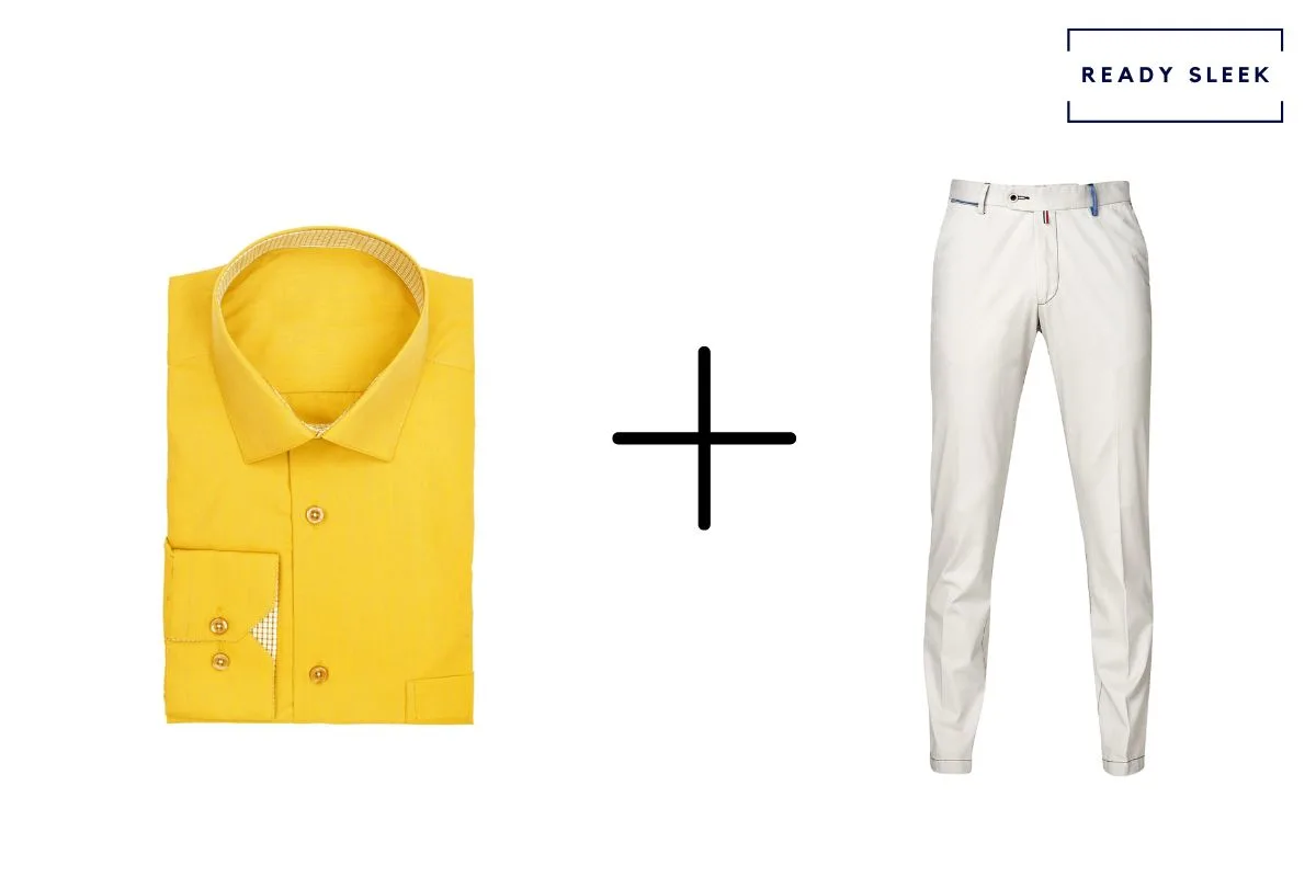yellow shirt + white pants