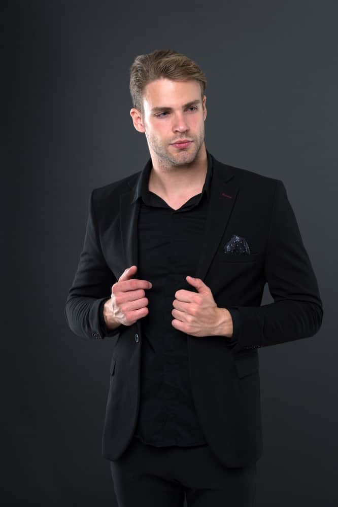 black shirt with black blazer 