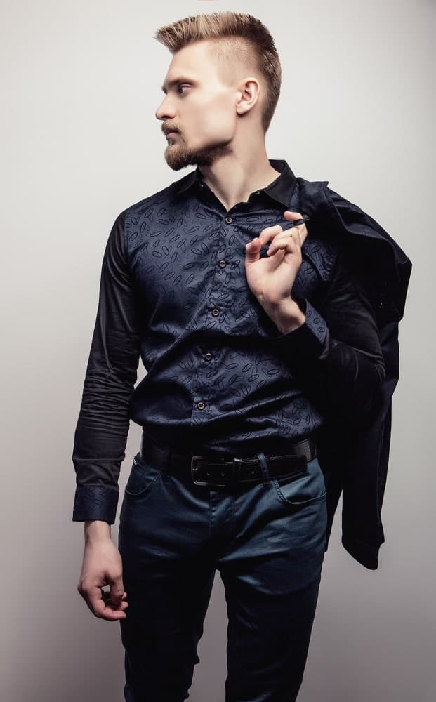 black shirt with navy pants