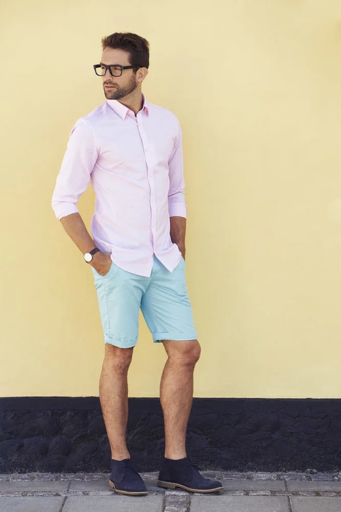  blue shorts and pink shirt