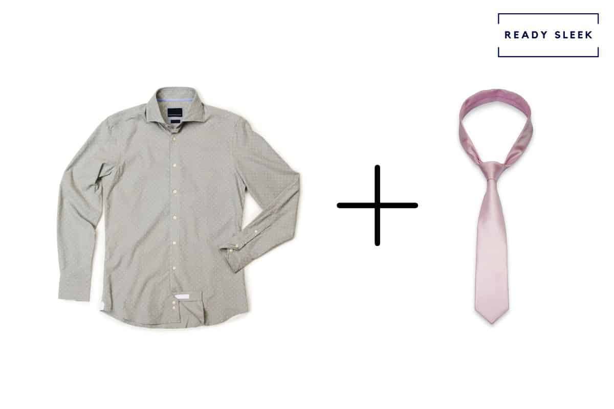 light grey shirt + pink tie