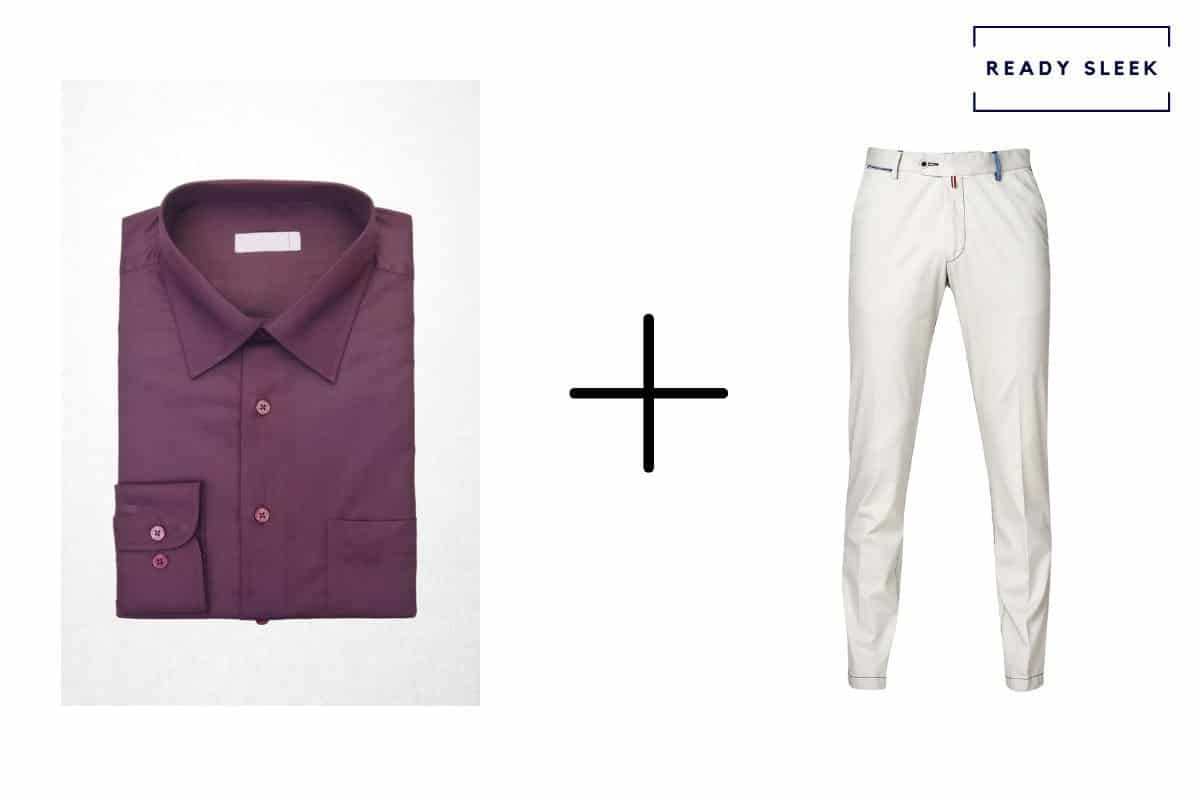 maroon shirt + white pants