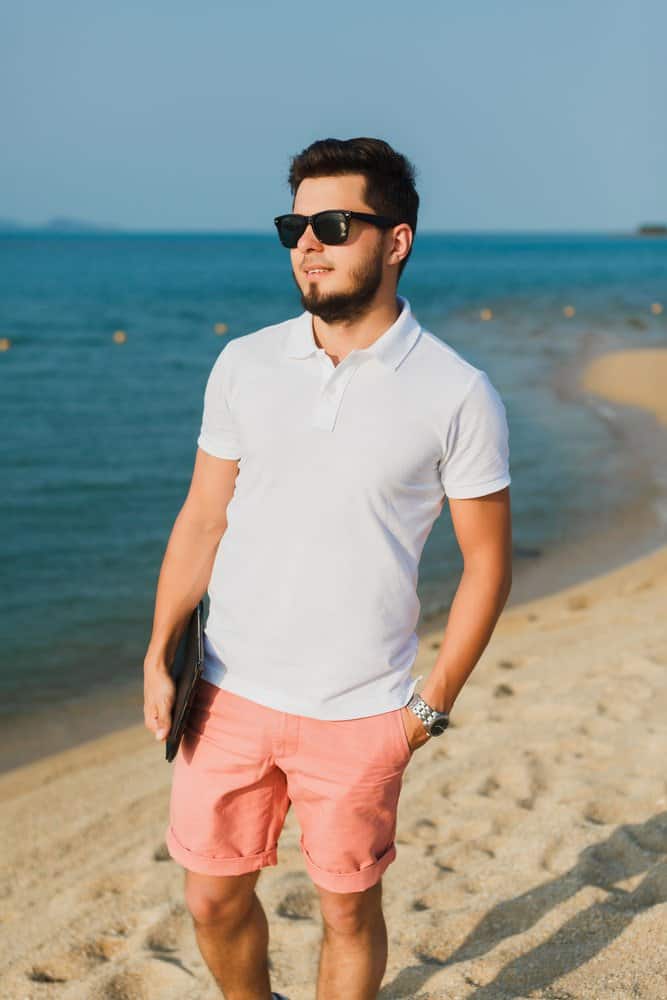 short sleeve shirt and pink shorts