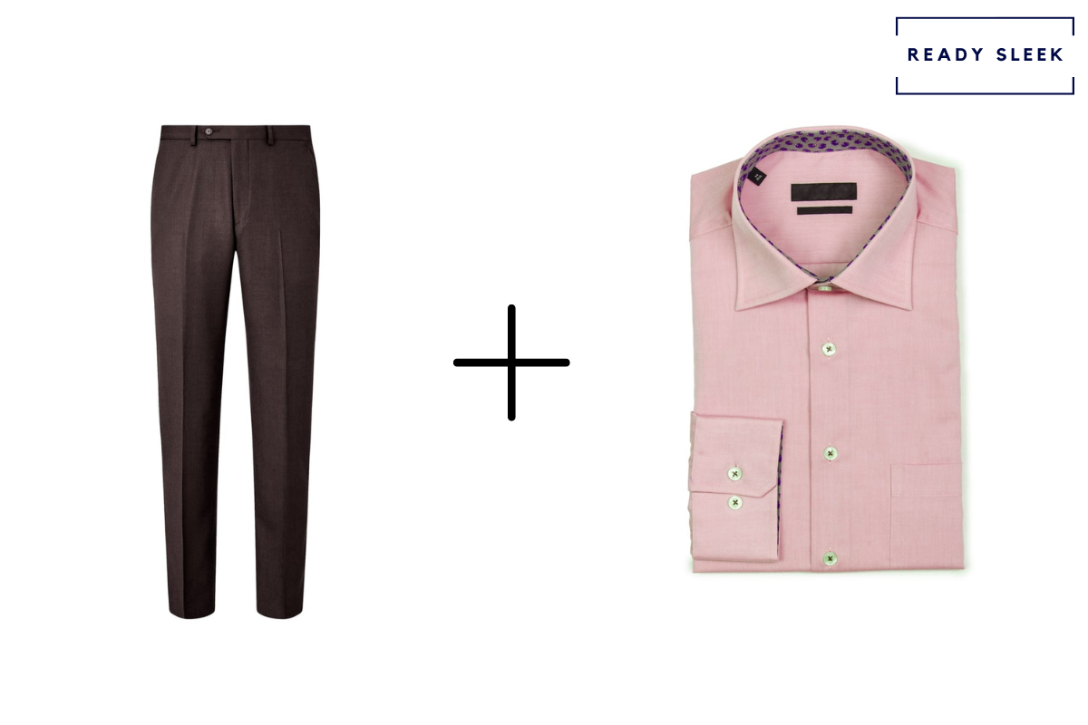 Brown pants + pink shirt
