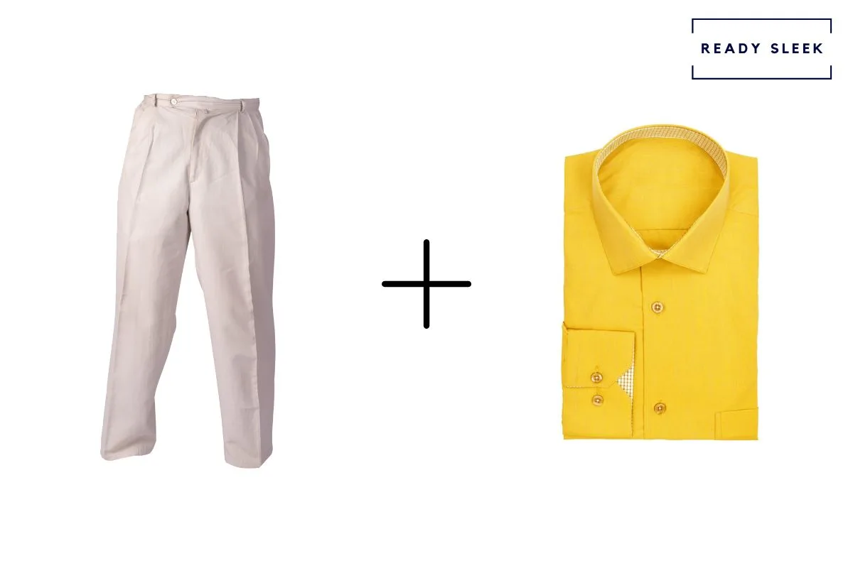 cream-colored pants + yellow shirt