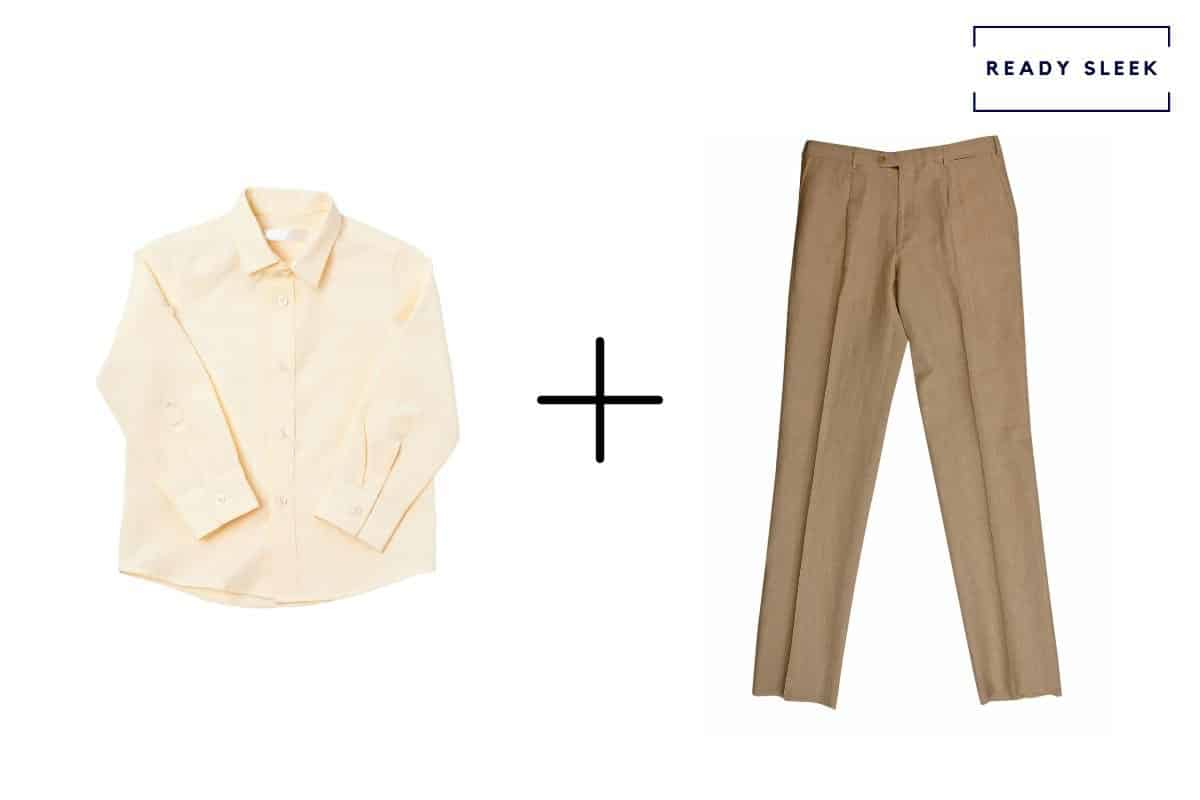 cream shirt + khaki colored pants