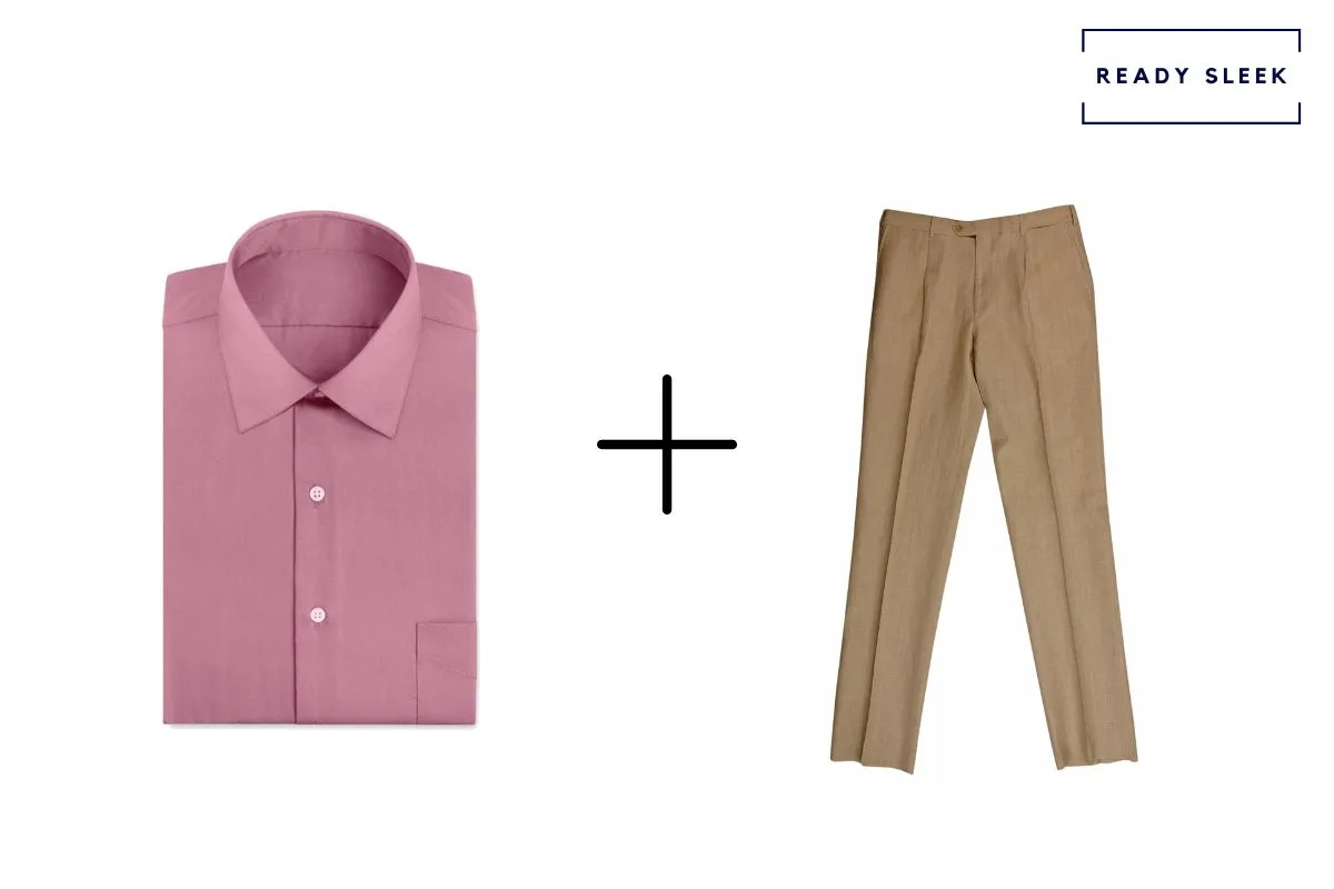 dark pink shirt + khaki colored pants