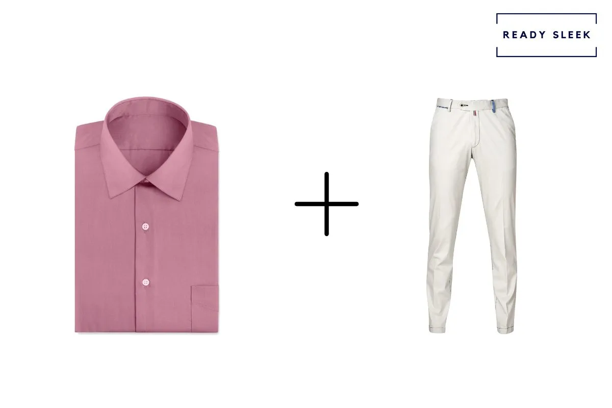 dark pink shirt + white pants