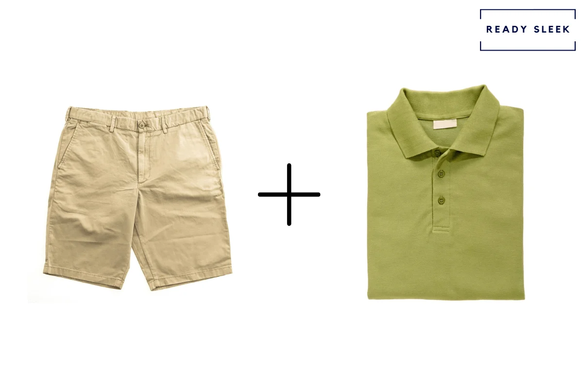 khaki shorts + olive green polo