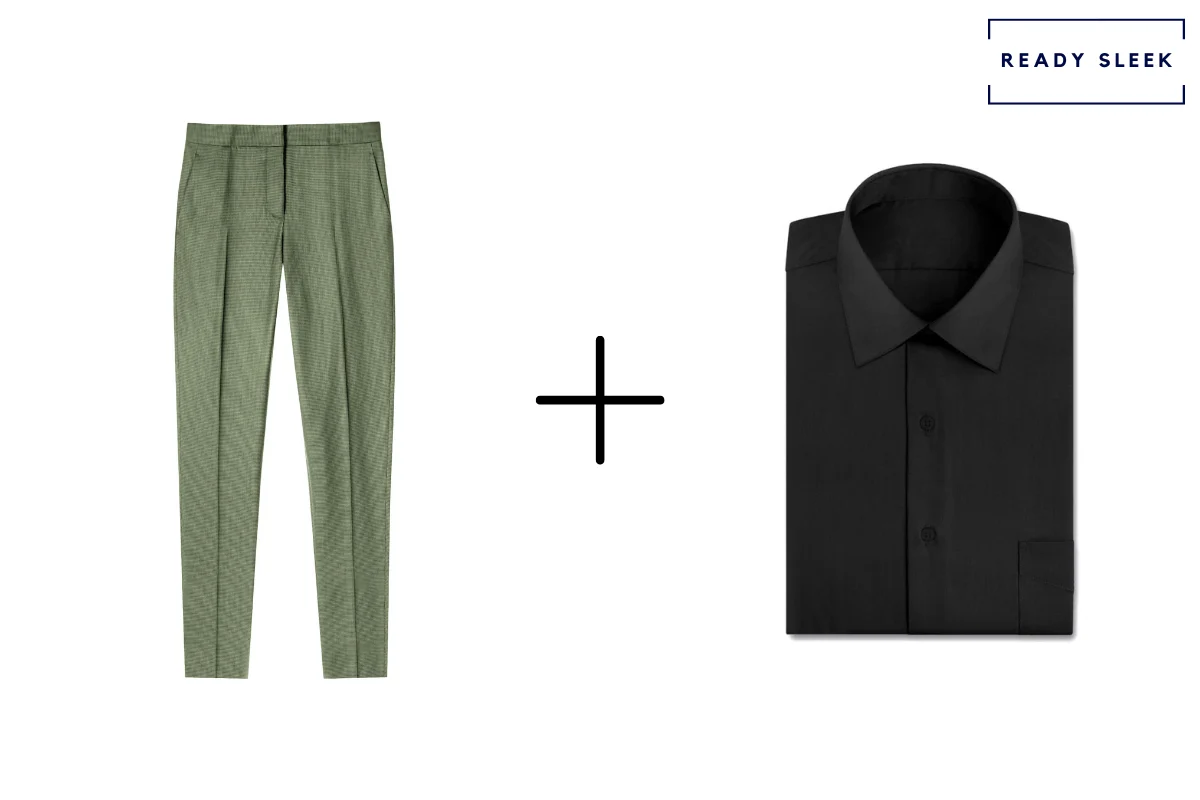 light green pants + black shirt 
