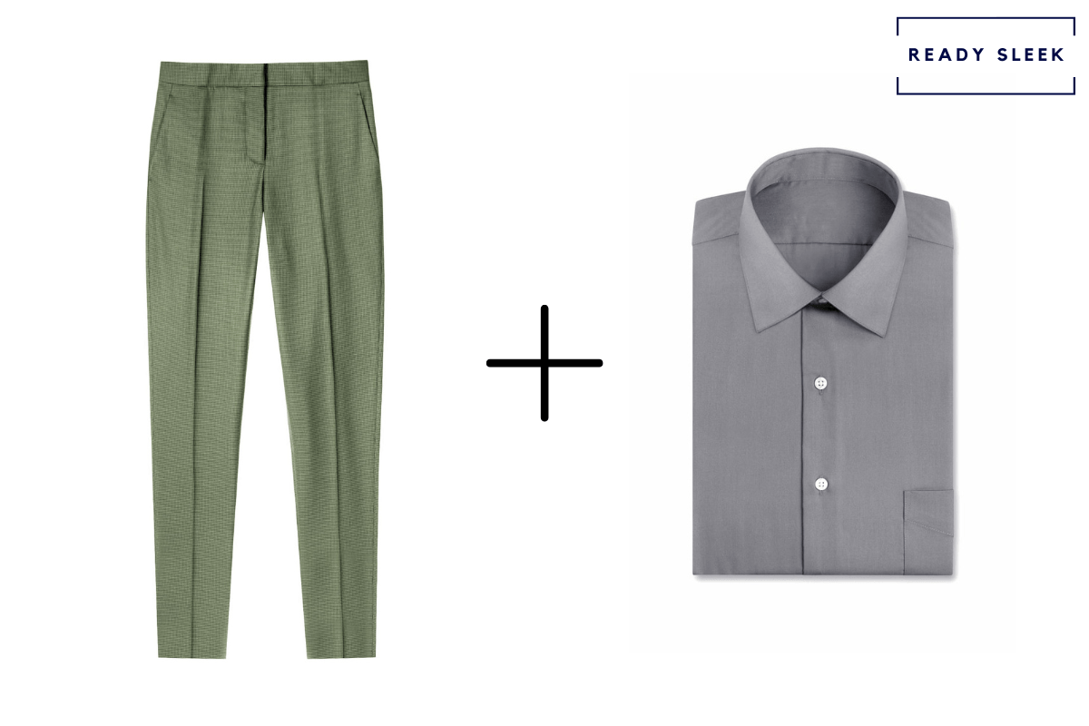 light green pants + grey shirt