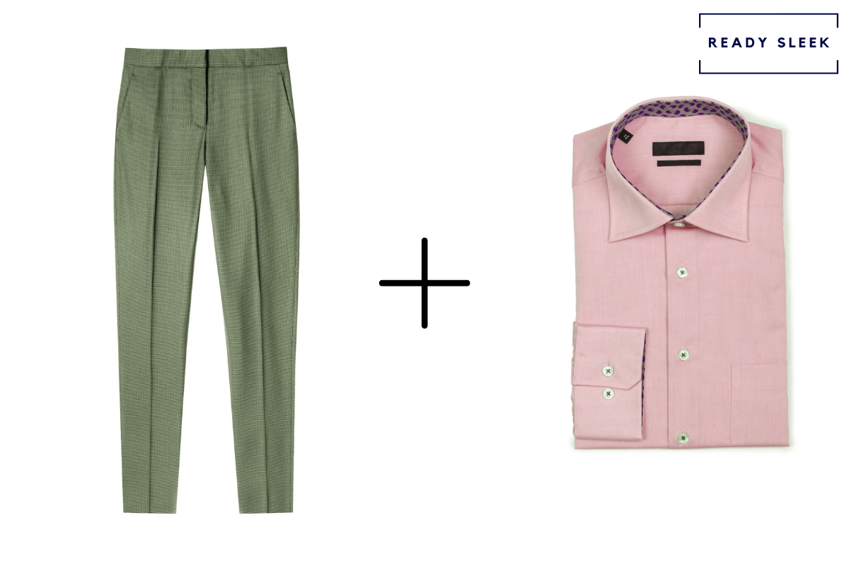 light green pants + pink shirt