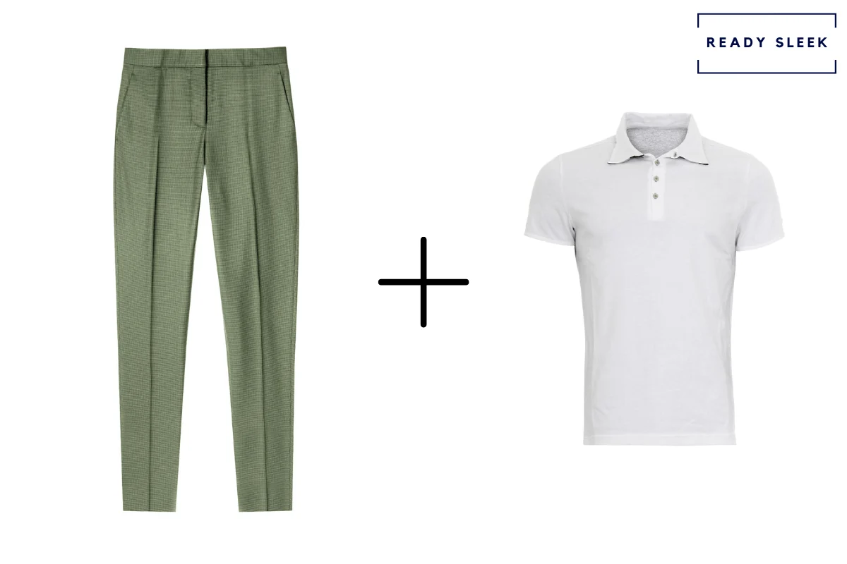 light green pants + white polo shirt