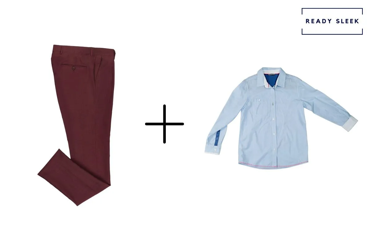 maroon pants + blue casual shirt