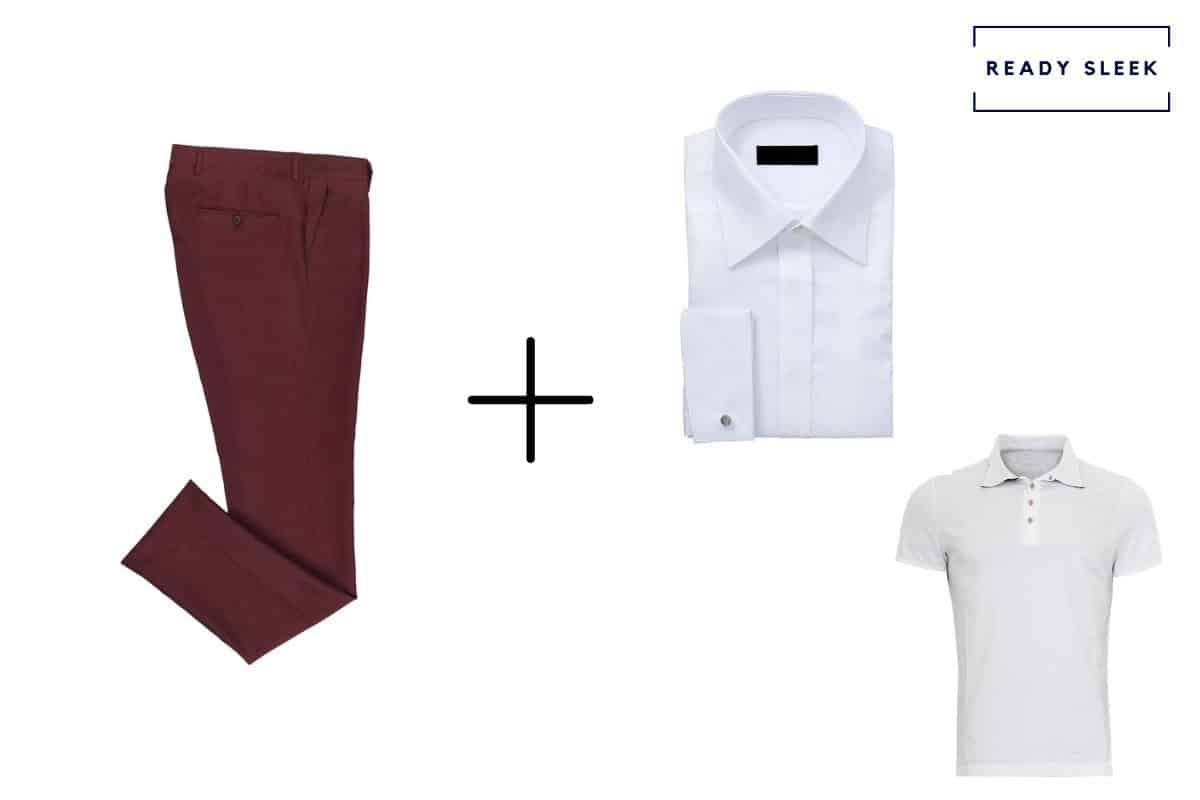 maroon pants + white polo shirt + white shirt 