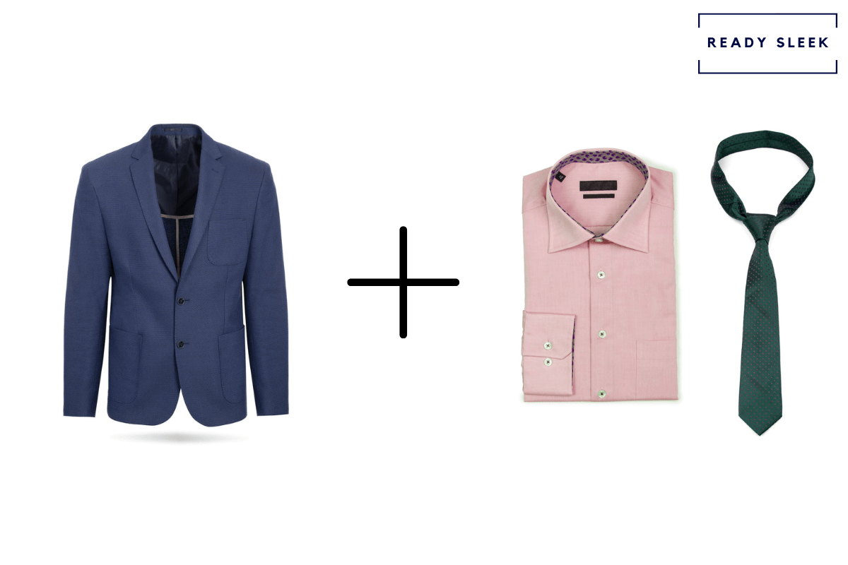 light pink shirt with blue suit