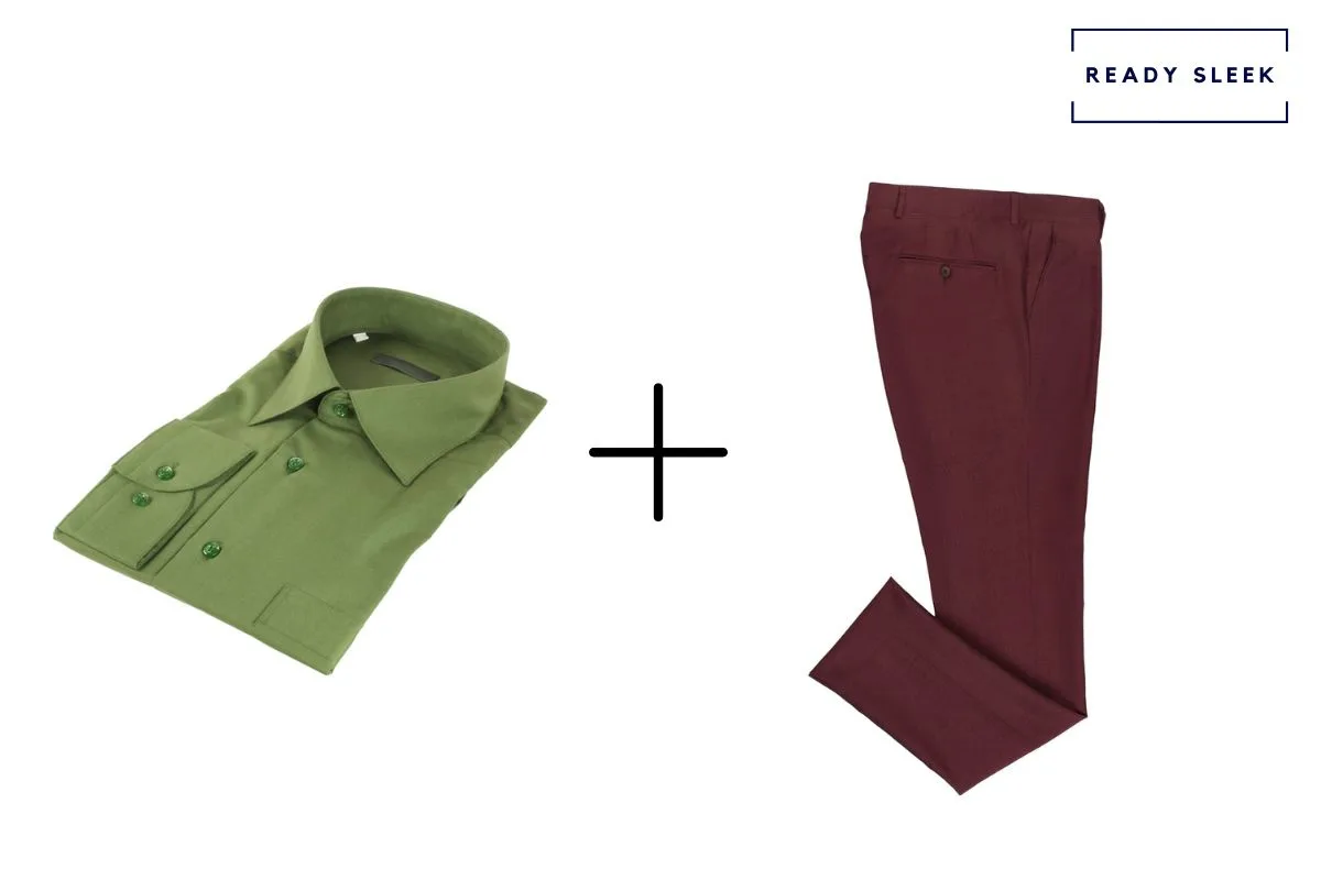 olive green shirt + maroon pants