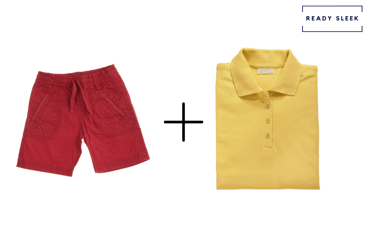 red shorts + mustard yellow polo