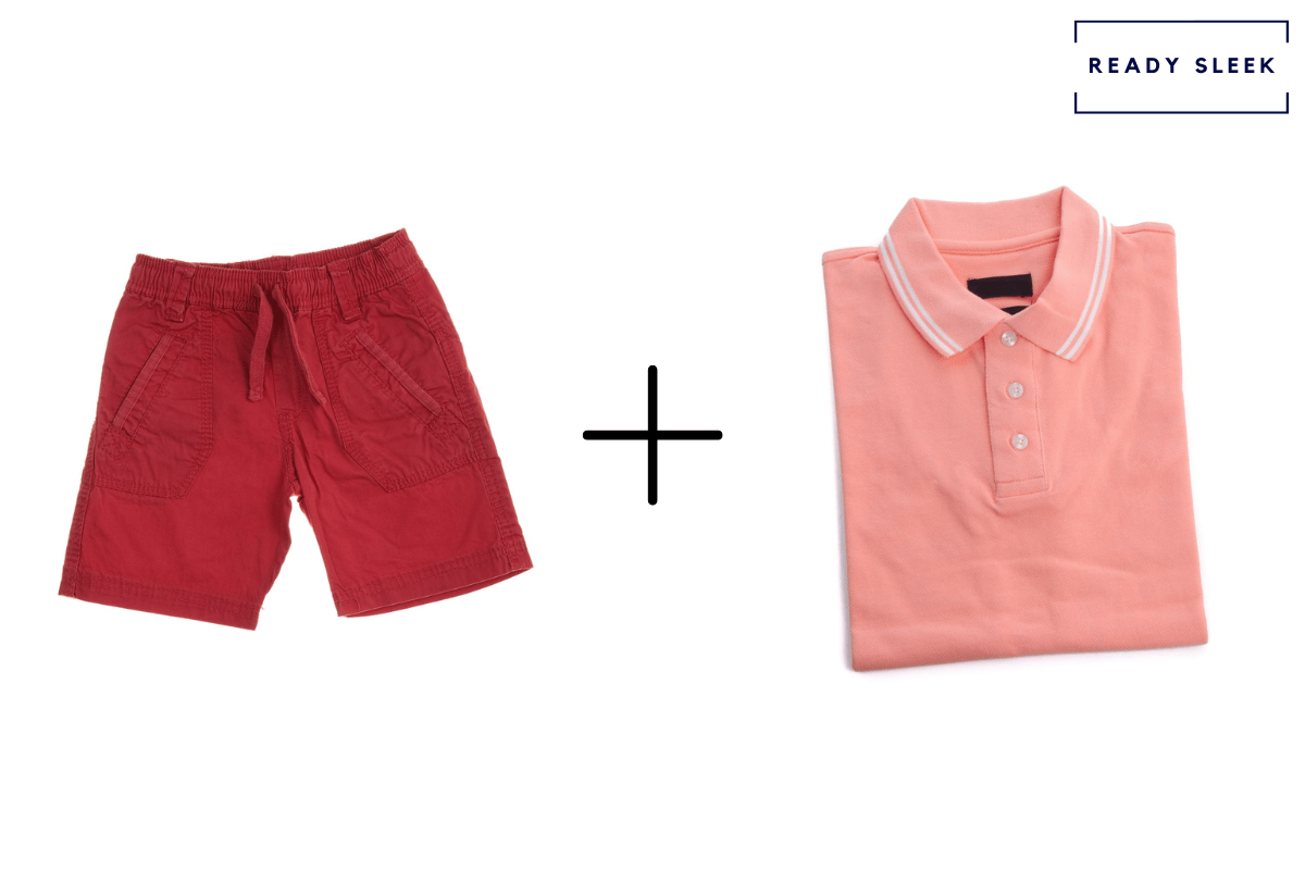 Red shorts + pink polo shirt