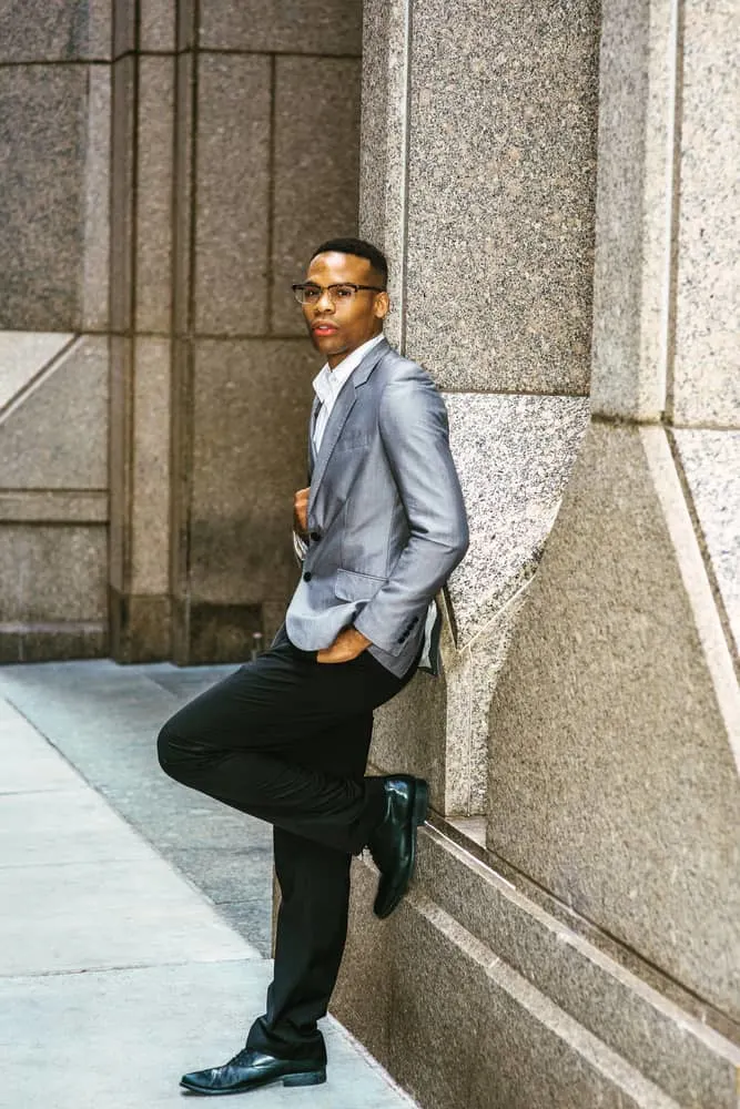 Dark grey blazer black best sale pants