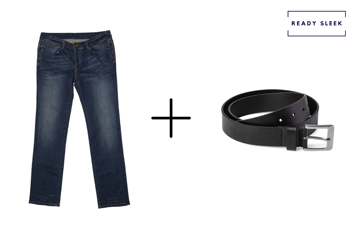 Dark blue jeans + black belt
