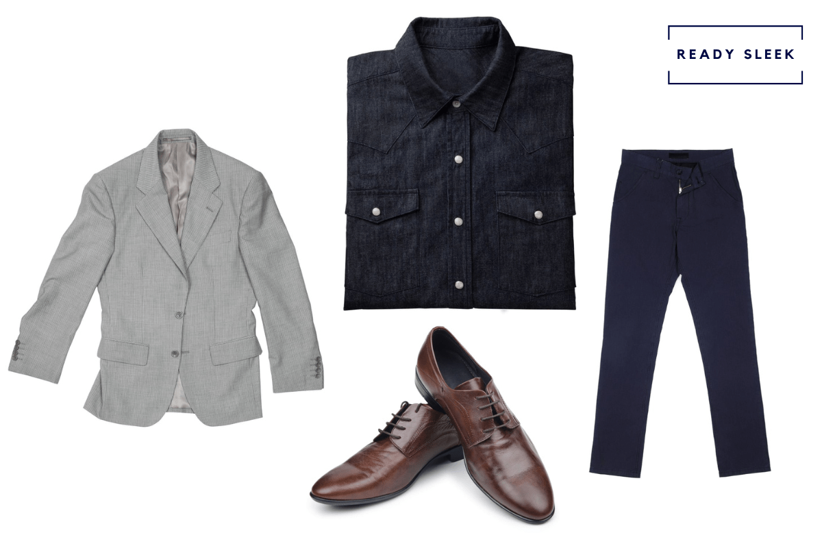 black chinos grey blazer
