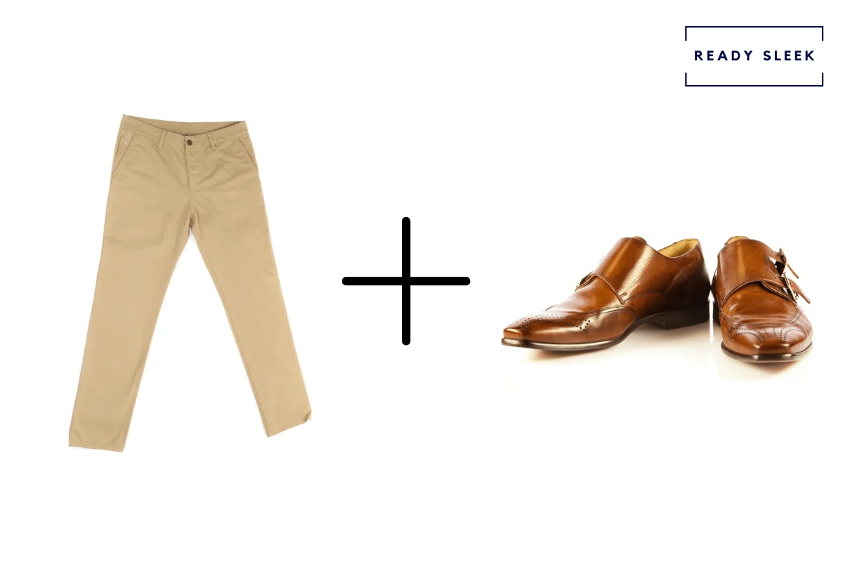 Khaki pants + brown monkstrap shoes