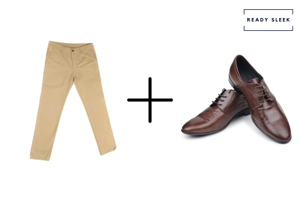 Khaki pants + dark brown dress shoes