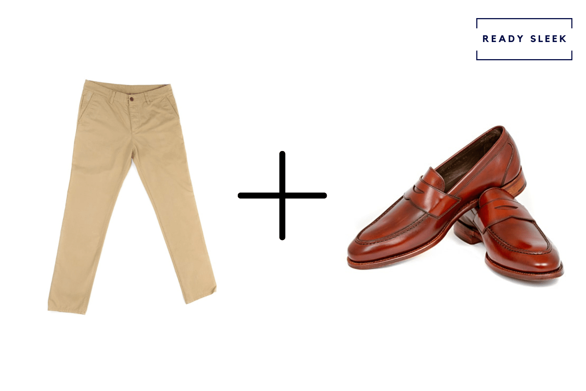 Khaki pants + leather penny loafers