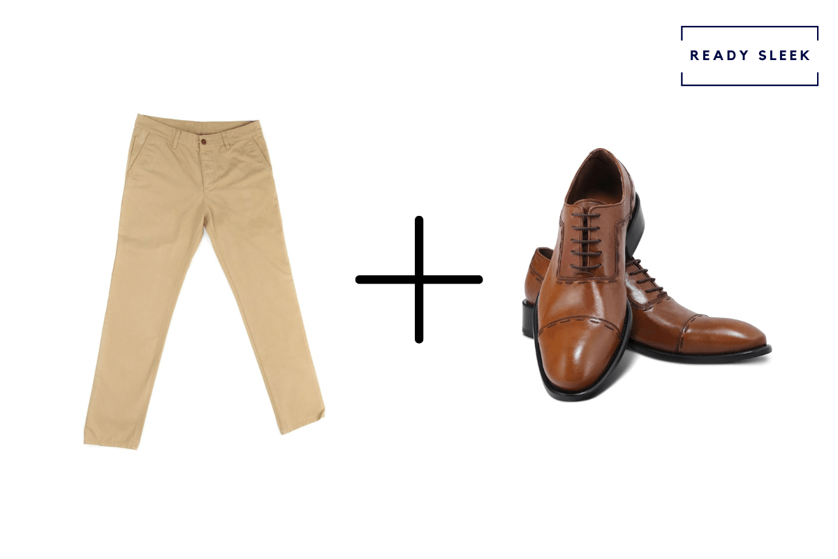 Khaki pants + light brown cap toe oxford shoes