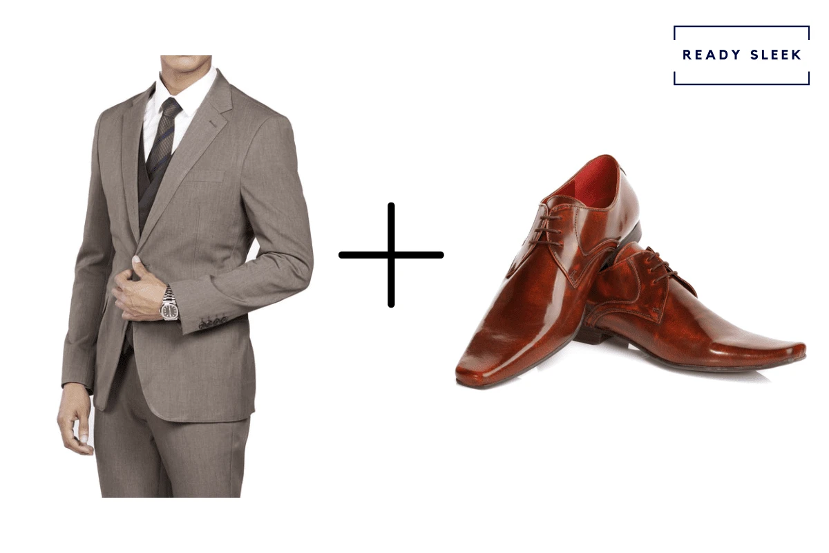 Light brown suit + burgundy dress shoes