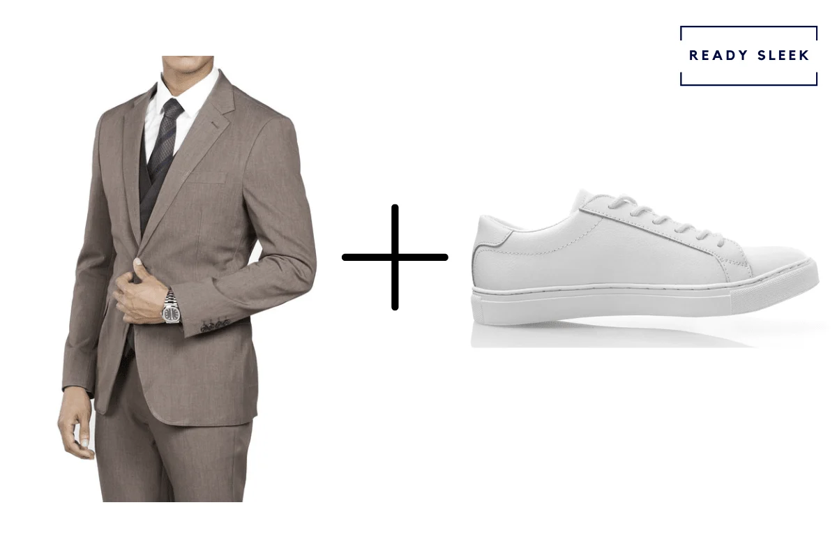 Light brown suit + white sneakers