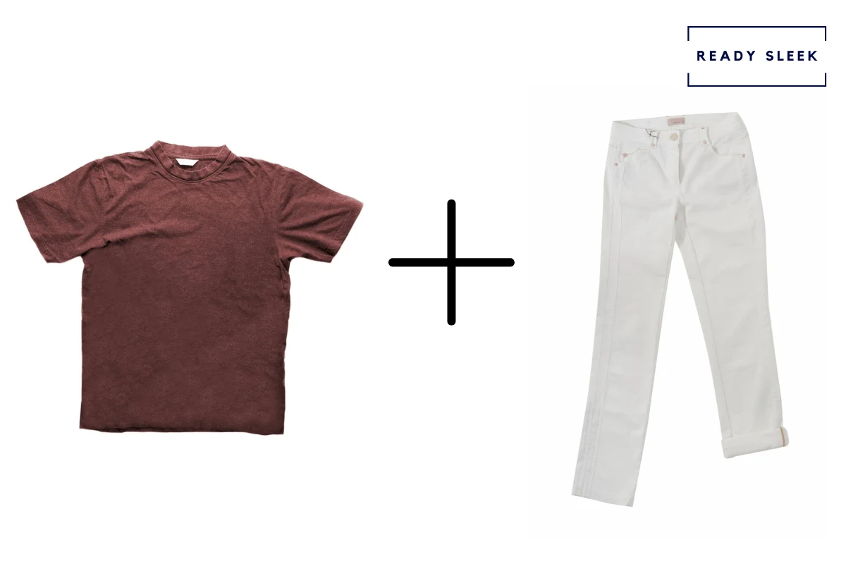 Maroon tshirt + white pants