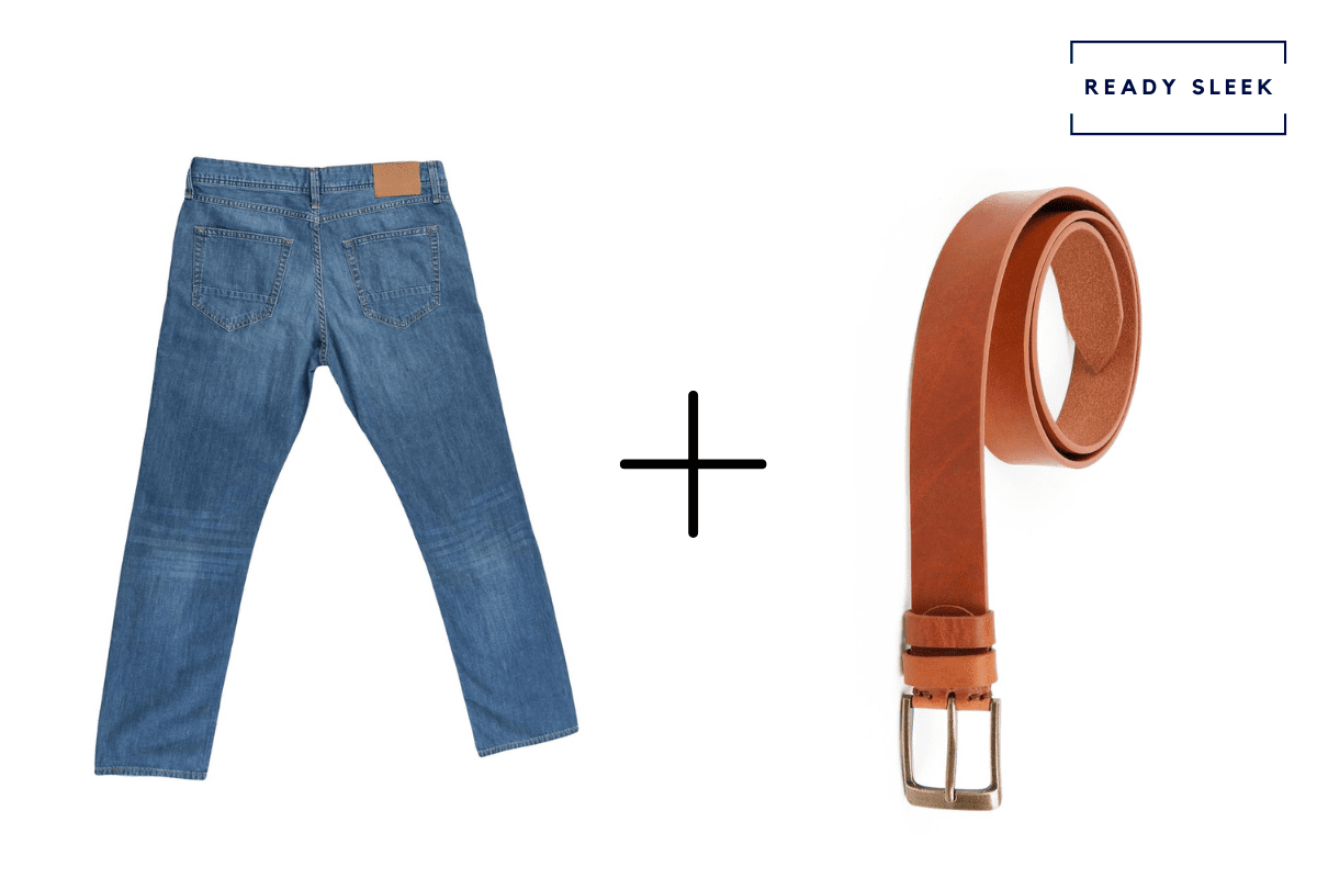 Medium blue jeans + light brown belt