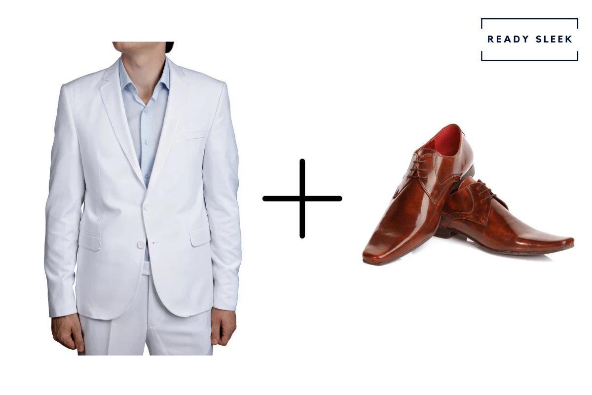 White suit + burgundy dress shoes