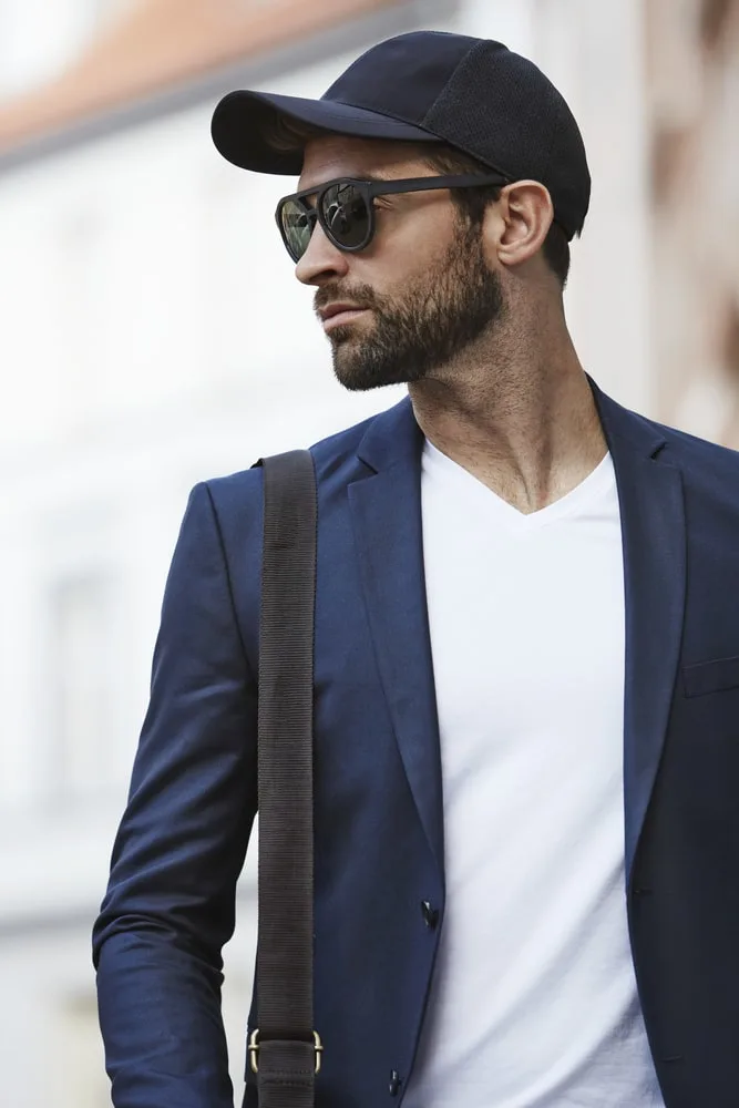 white v-neck t shirt with blazer 