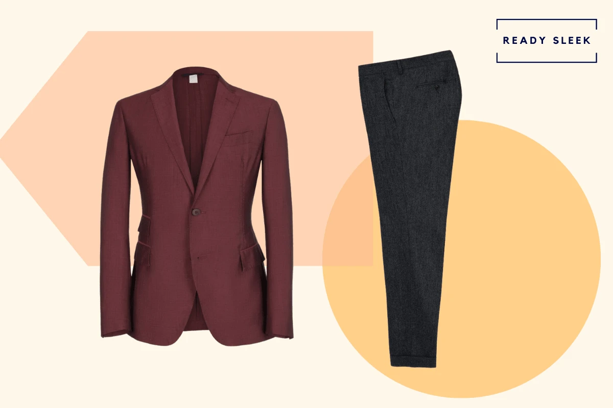 Black pants with burgundy blazer