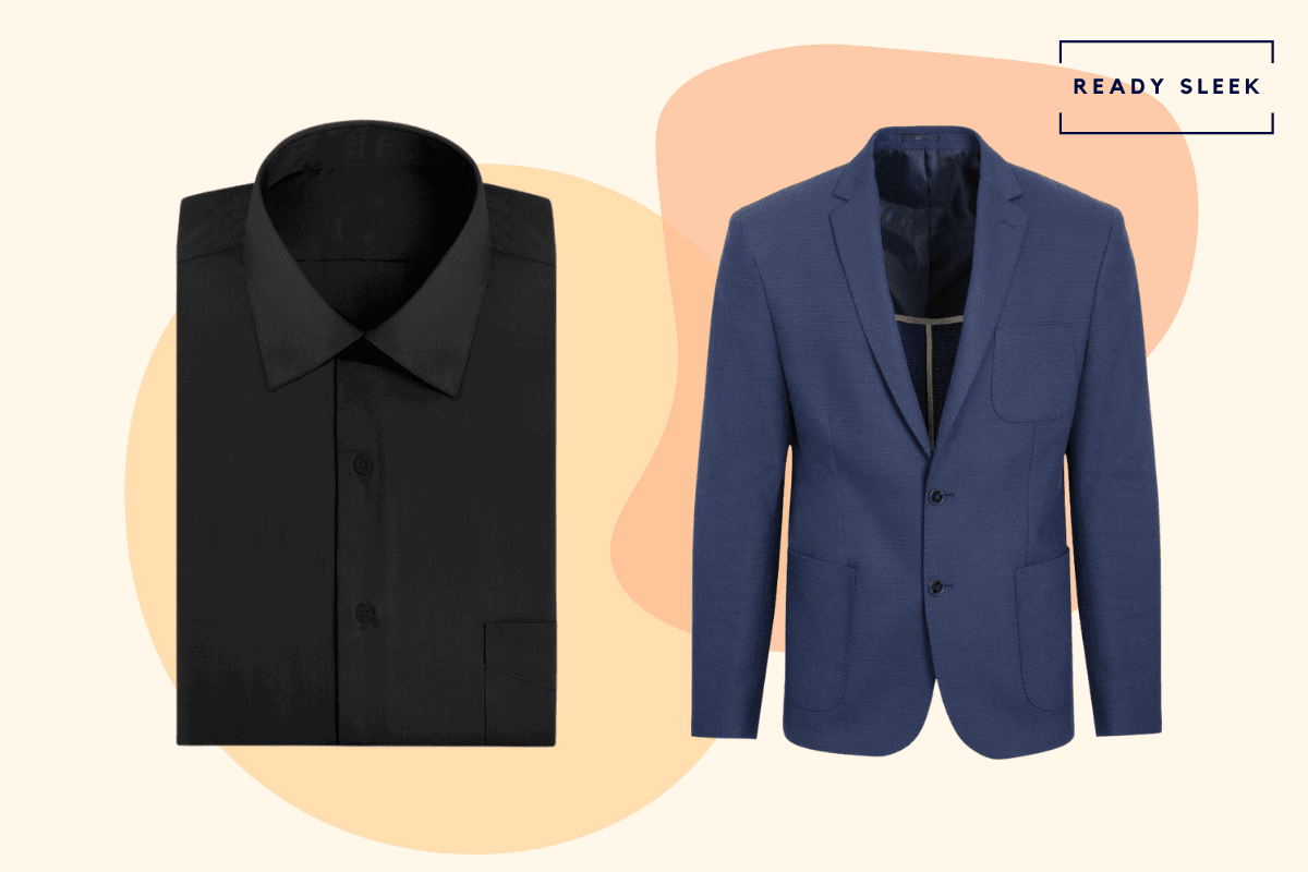 Black shirt with navy blue blazer