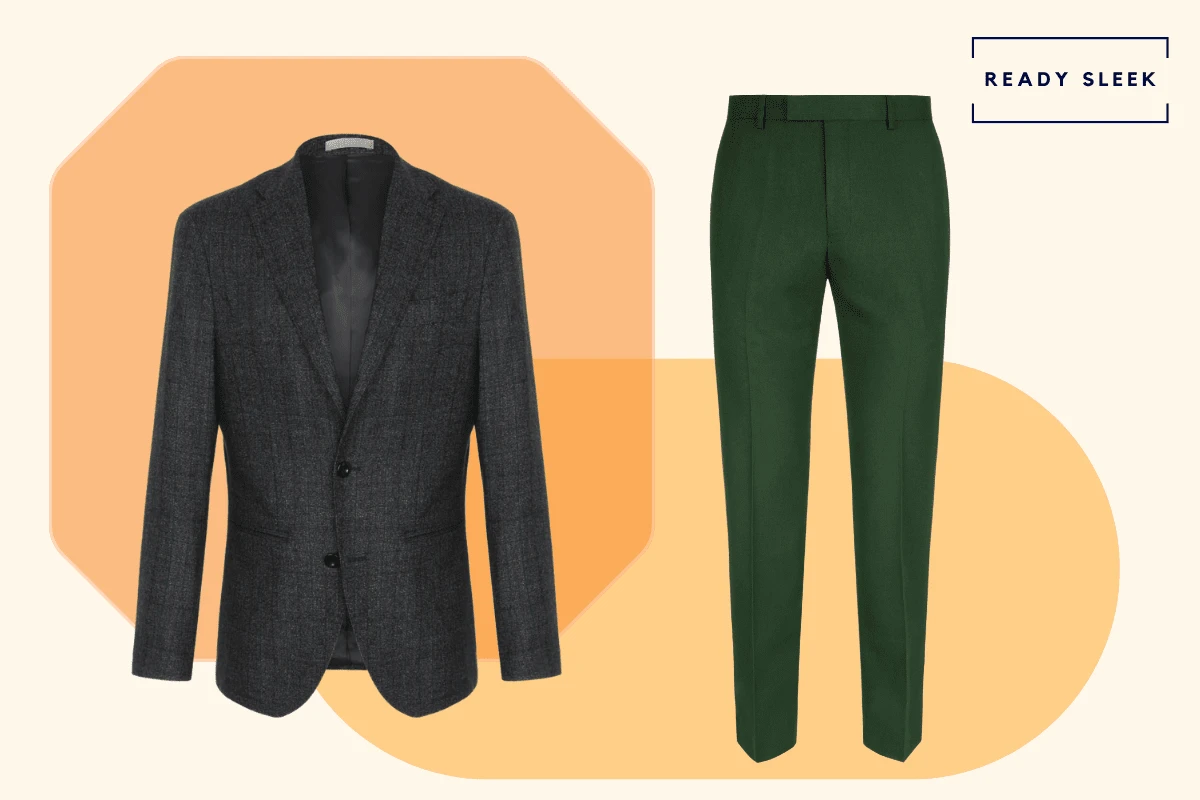 Dark green pants with black blazer