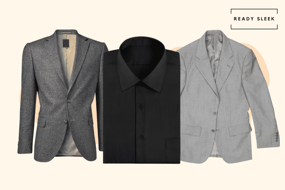 Dark grey blazer with grey blazer and black shirt