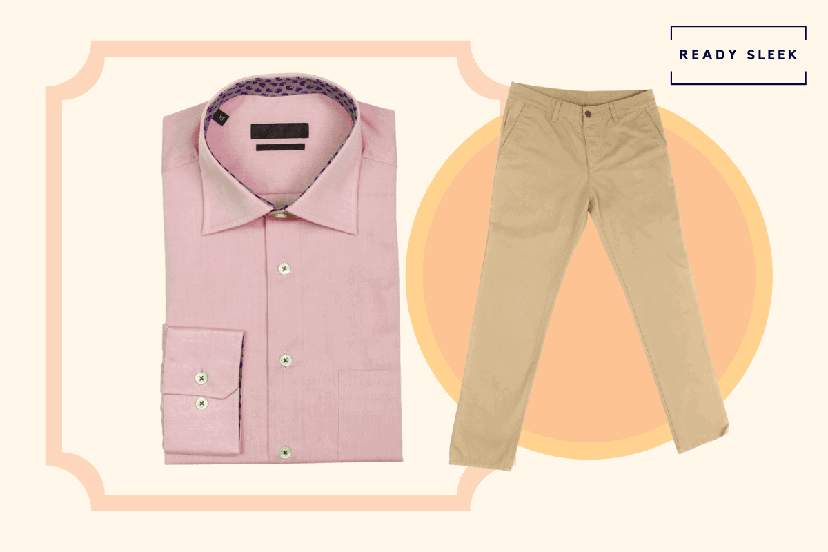 Khaki pants with pink shirt